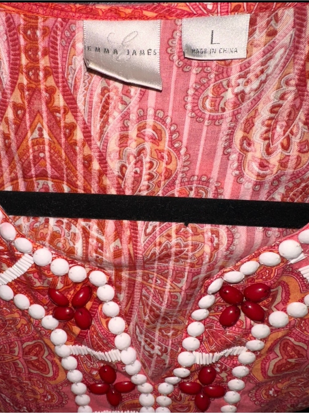 Emma James Women's Pink and Red Boho Embellished 3/4 Sleeve Top - Picture 4 of 4
